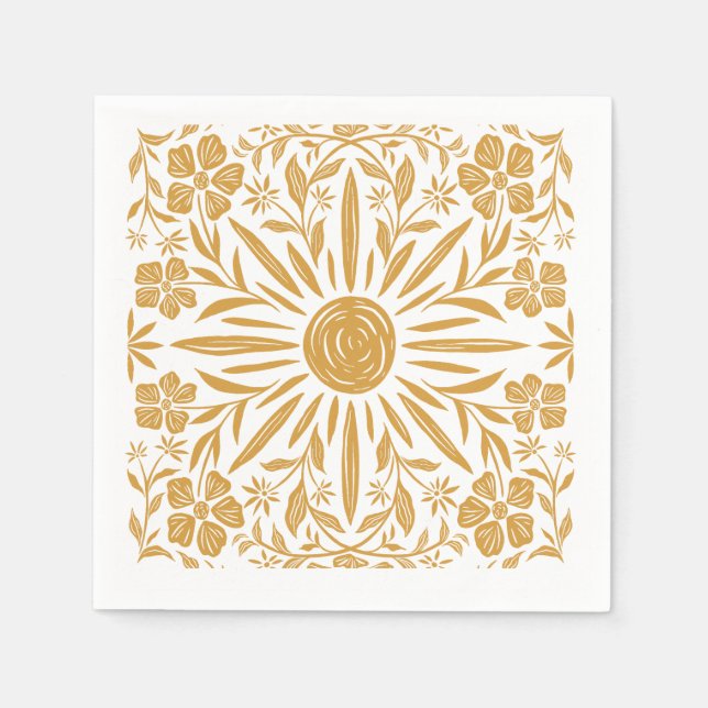 Gelber Sonnenschein und Blumendruck Party Napkin Serviette (Vorderseite)