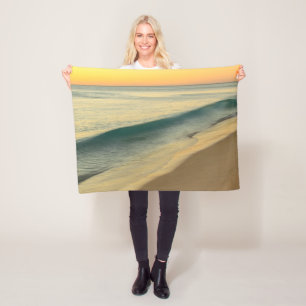 Gelber Sonnenuntergang am Strand Akryllische Kunst Fleecedecke