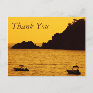 Gelber Sonnenuntergang mit Boote danke Postkarte