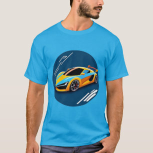 Gelber Sportwagen auf blauem Hintergrund T-Shirt