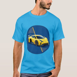 Gelber Sportwagen auf blauem Hintergrund T-Shirt
