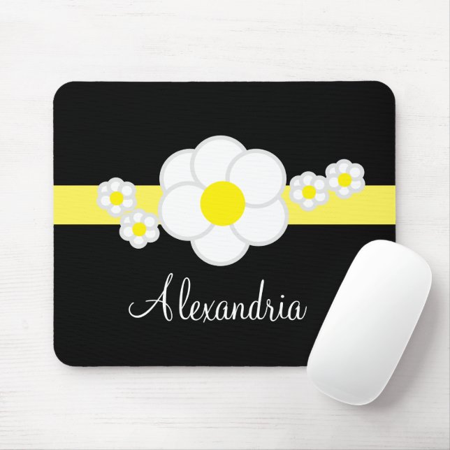 Gelber Streifen Daisy Schwarz-weiß Elegantes Skrip Mousepad (Mit Mouse)