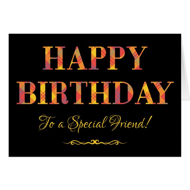 Gelber Tartan auf schwarzem Geburtstag für (Vorderseite (Horizontal))