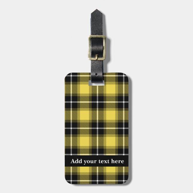 Gelber Tartan Kariert Personalisiert Gepäckanhänger (Vorderseite vertikal)