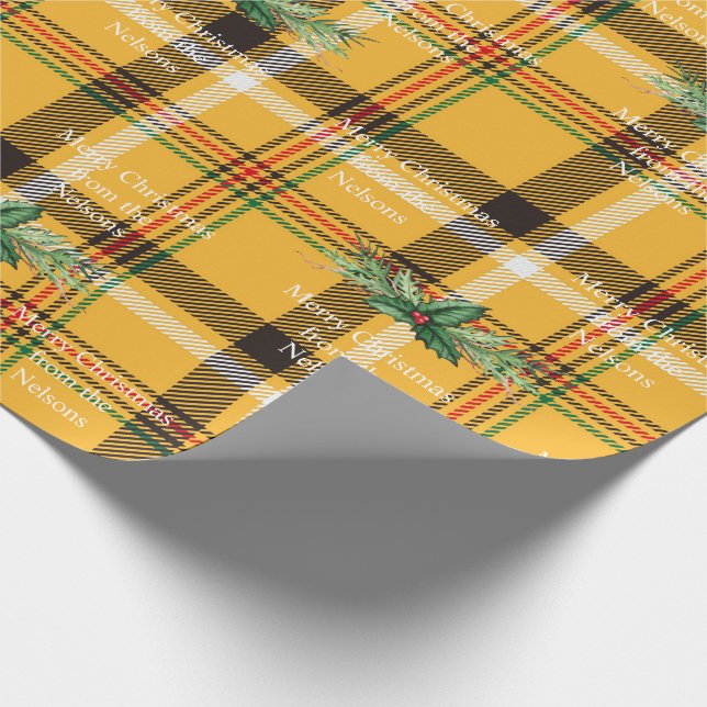 Gelber Tartan-karierter Feiertag Geschenkpapier (Ecke)