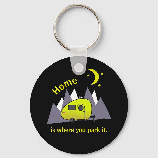 Gelber Teardrop Camper Button Schlüsselanhänger (Vorderseite)
