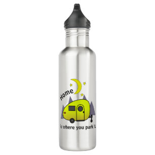 Gelber Teardrop-Campinganhänger Edelstahlflasche