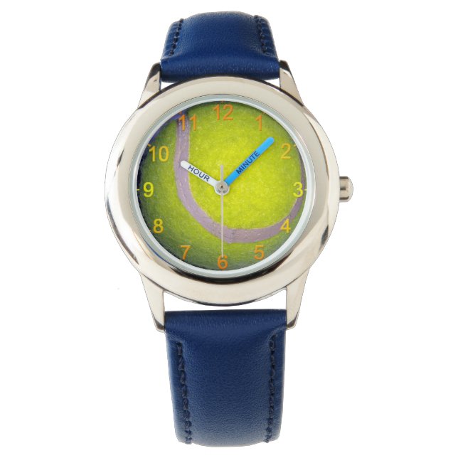 Gelber Tennisball, Kinderlederwache Armbanduhr (Vorderseite)