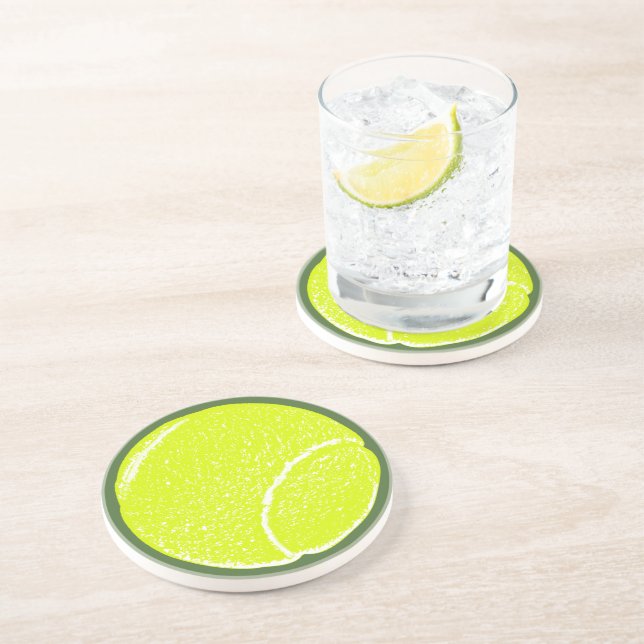 Gelber Tennisball Sandstein Untersetzer (Seite)