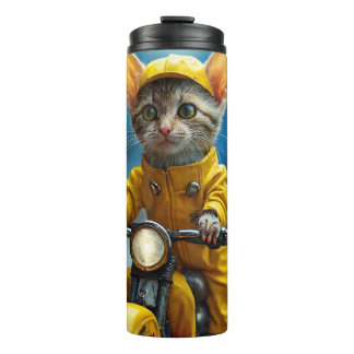 Gelber Thermaltumbler mit der kleinsten Katze der Thermosbecher