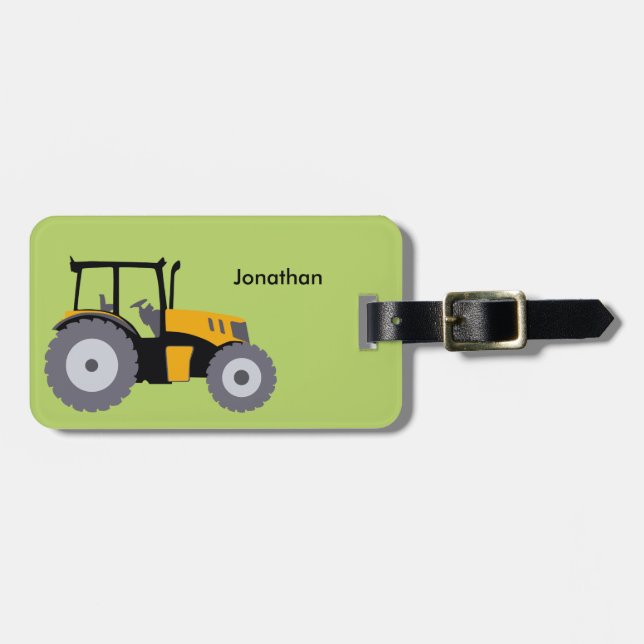 Gelber Traktor scherzt NamensschildKippergrün Gepäckanhänger (Vorderseite horizontal)