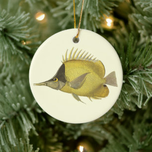 Gelber Tropischer Chelmon Longirostris, Vintage Fi Keramik Ornament