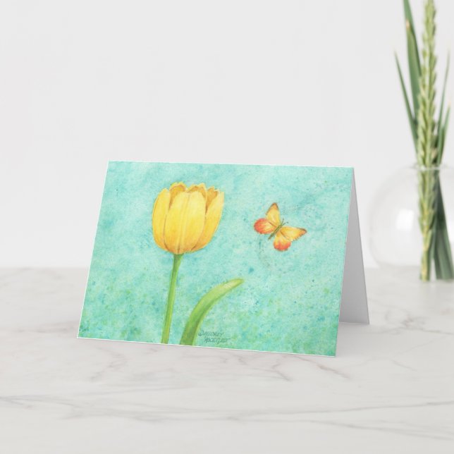 Gelber Tulip und Schmetterling Blank jeder Okcadil Karte (Vorderseite)
