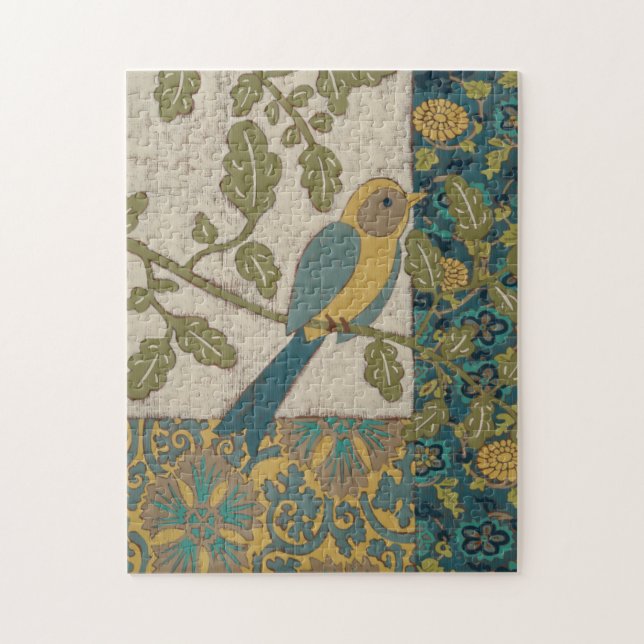 Gelber und Aquamariner Blauer Vogel auf einem Zwei (Vertikal)