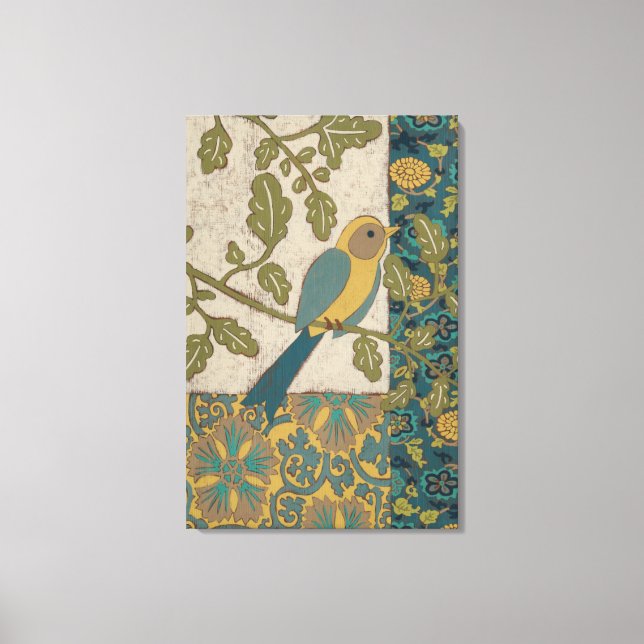 Gelber und Aquamariner Blauer Vogel auf einem Zwei Leinwanddruck (Vorderseite)