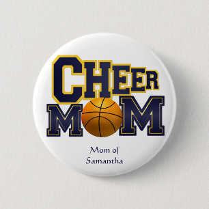 Gelber und blauer Cheerleader-Mama-Knopf Button