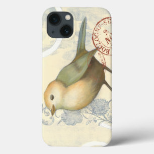 Gelber und grüner Spatz auf Vintagem Hintergrund iPhone 13 Hülle