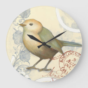 Gelber und grüner Spatz auf Vintagem Hintergrund Große Wanduhr