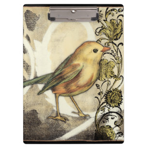 Gelber und grüner Vogel auf Vintagem Hintergrund Klemmbrett