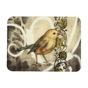 Gelber und grüner Vogel auf Vintagem Hintergrund Magnet