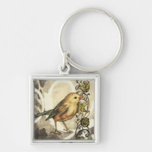 Gelber und grüner Vogel auf Vintagem Hintergrund Schlüsselanhänger