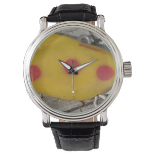 gelber und orangefarbener Angelpunkt Armbanduhr