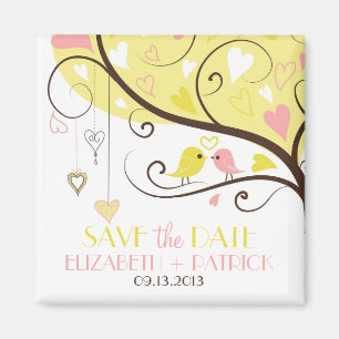Gelber und rosa Liebe-Vogel-Save the Date Magnet