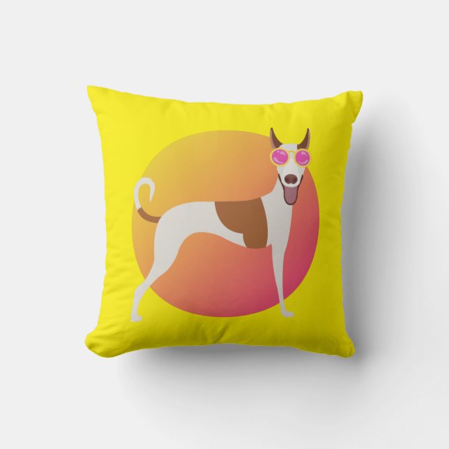 Gelber und rosa Podenco Hund mit Sonnenbrille Kissen (Vorderseite)