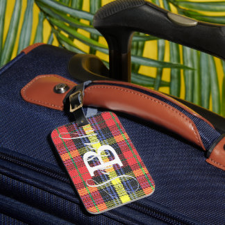 Gelber und roter Tartan Markierter Monogramm-Name Gepäckanhänger