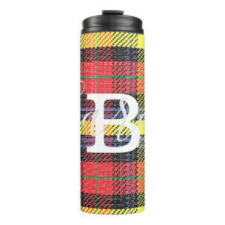 Gelber und roter Tartan Markierter Monogramm-Name Thermosbecher