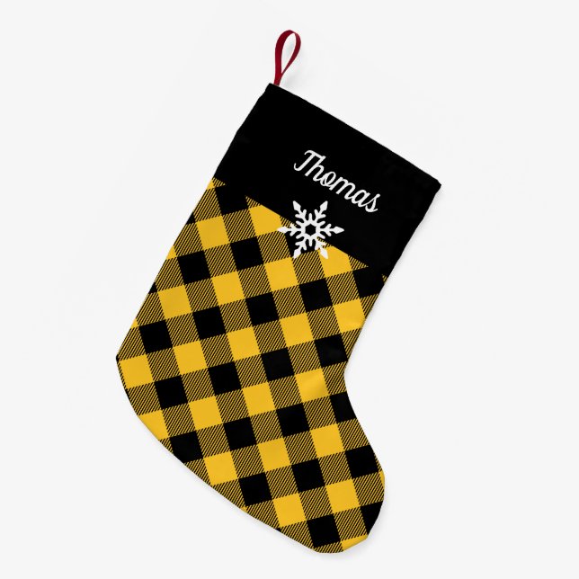 Gelber und schwarzer Büffel kariert Kleiner Weihnachtsstrumpf (Vorderansicht (hängend))