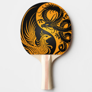 Gelber und schwarzer Drache Phoenix Yin Yang Tischtennis Schläger