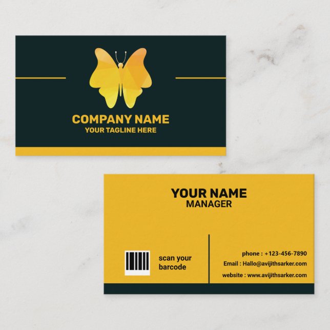 Gelber und schwarzer Eleganter individuelle Name Visitenkarte (Vorne/Hinten)