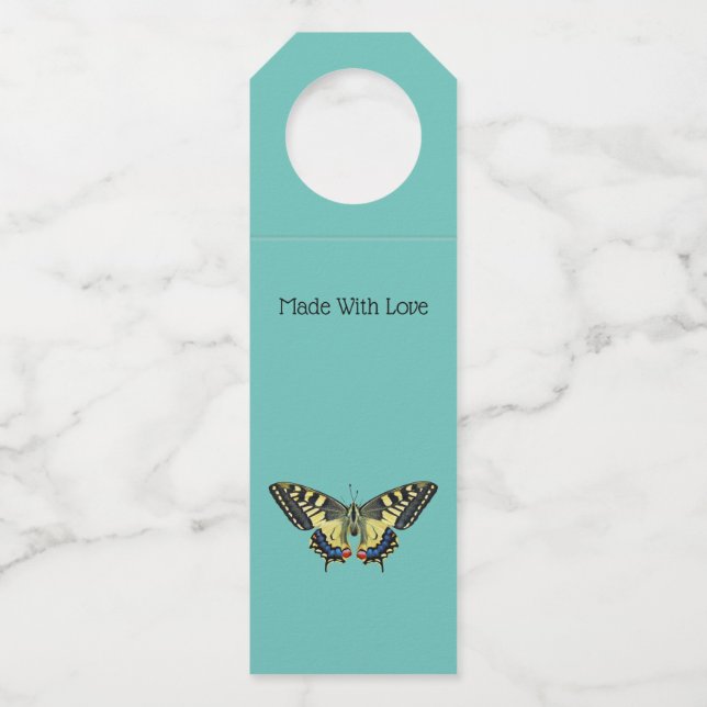 Gelber und schwarzer Schmetterling Flaschenanhänger (Vorderseite)
