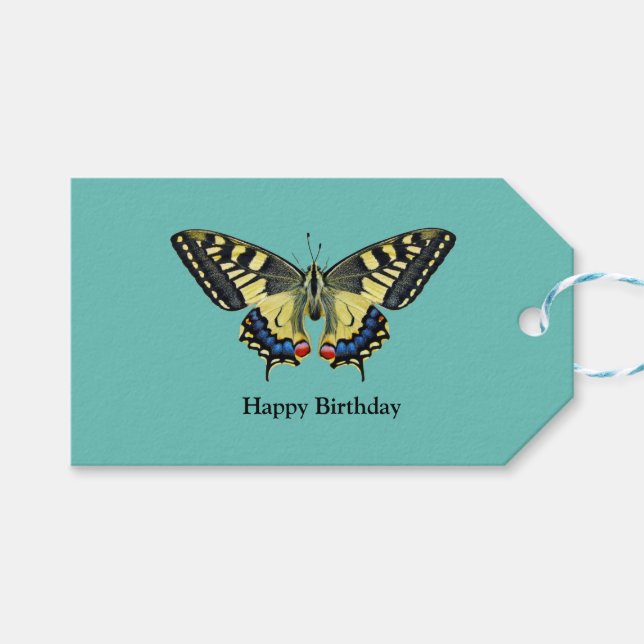 Gelber und schwarzer Schmetterling Geschenkanhänger (Vorderseite (Horizontal))