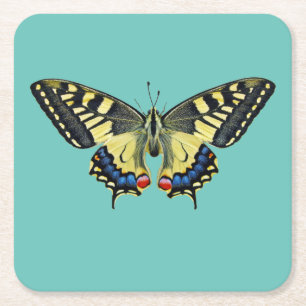 Gelber und schwarzer Schmetterling Rechteckiger Pappuntersetzer