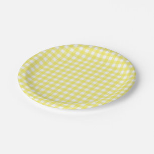 Gelber und weißer Gingham-Entwurf Pappteller