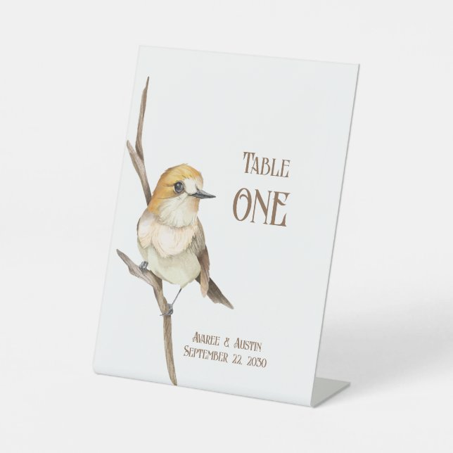 Gelber Vogel auf einem Tablett Sockelschild (Vorderseite)