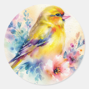 Gelber Vogel Floral Wasserfarben Aufkleber