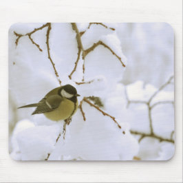 Gelber Vogel im Schnee Foto Mousepad