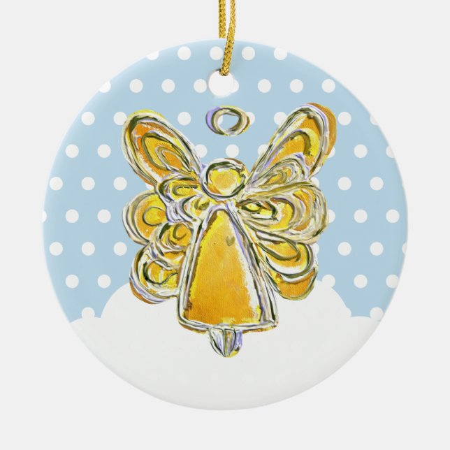 Gelber Weihnachtsgel im Schnee Keramikornament (Vorne)