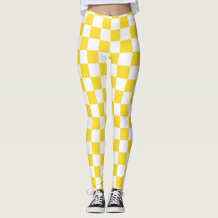 Gelber weißer Karo Prüfmuster Leggings