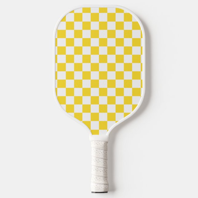 Gelber weißer Karo Prüfmuster Pickleball Schläger (Vorderseite)