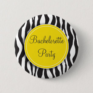 Gelber Zebra-Druck-Junggeselinnen-Abschieds-Knopf Button