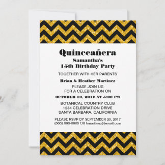 Gelber Zickzack Glitzer Quinceañera Party laden Einladung