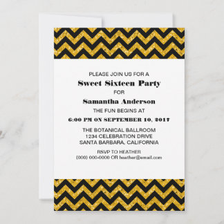 Gelber Zickzack Glitzer Sweet 16 Party Einladung