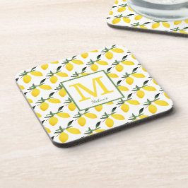 Gelber Zitronenfrüchte Monogram harter Kunststoff- Getränkeuntersetzer
