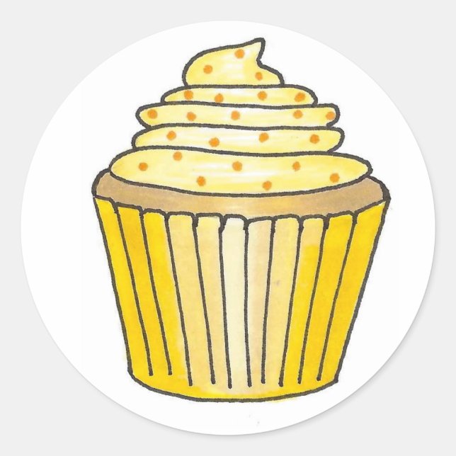 Gelber Zitronenkuchen Zuckerguss und Sprinklen Runder Aufkleber (Vorderseite)