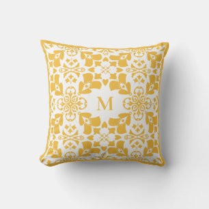 Gelbes Abstraktes Blumenmuster Modernes Monogramm Kissen