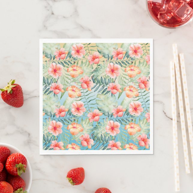 Gelbes Aqua Pink Peach Hibiskus Floral Serviette (Beispiel)